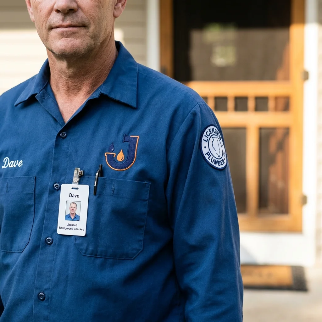 Licensed plumber showing ID badge in Odessa, FL