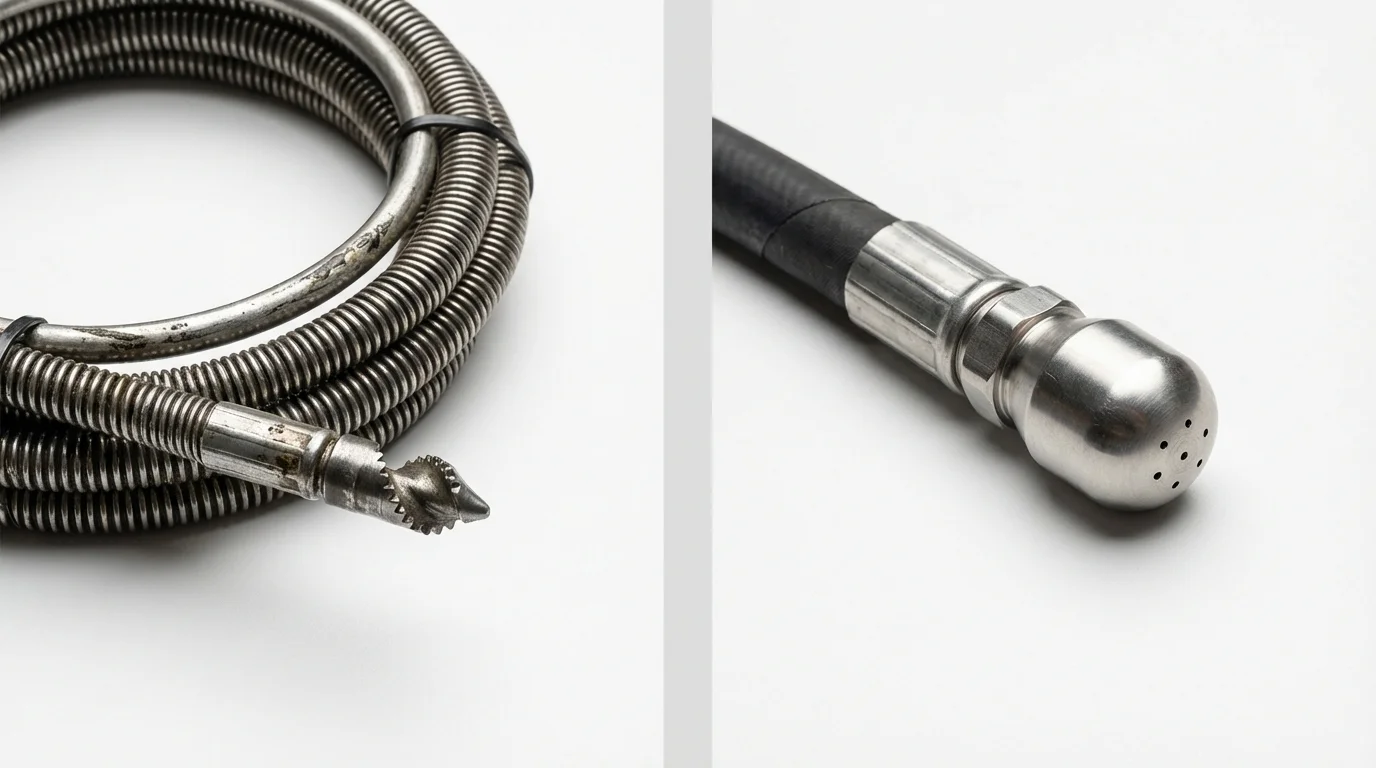 Drain snake cable and hydro jetting nozzle used for drain cleaning in Odessa, FL