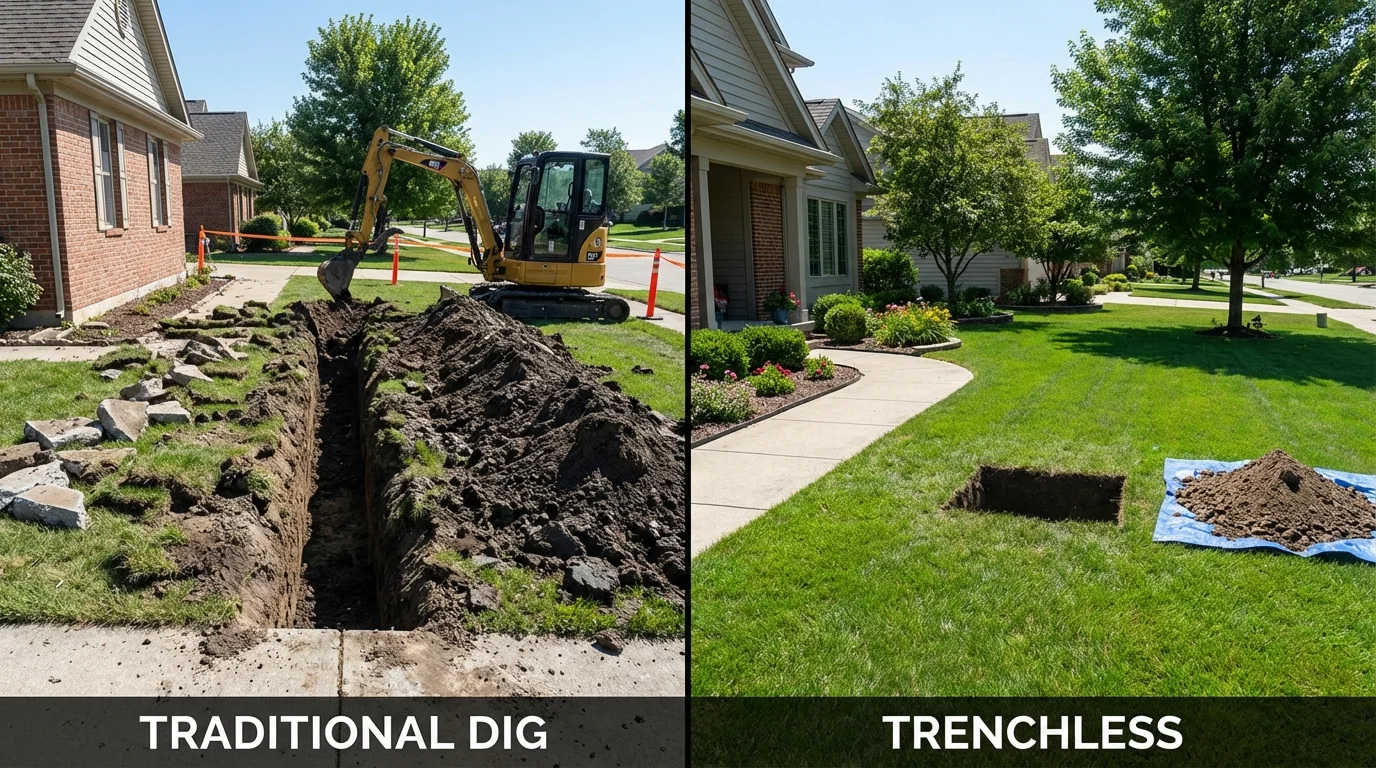 Trenchless sewer repair with minimal yard damage versus traditional excavation in Odessa, FL